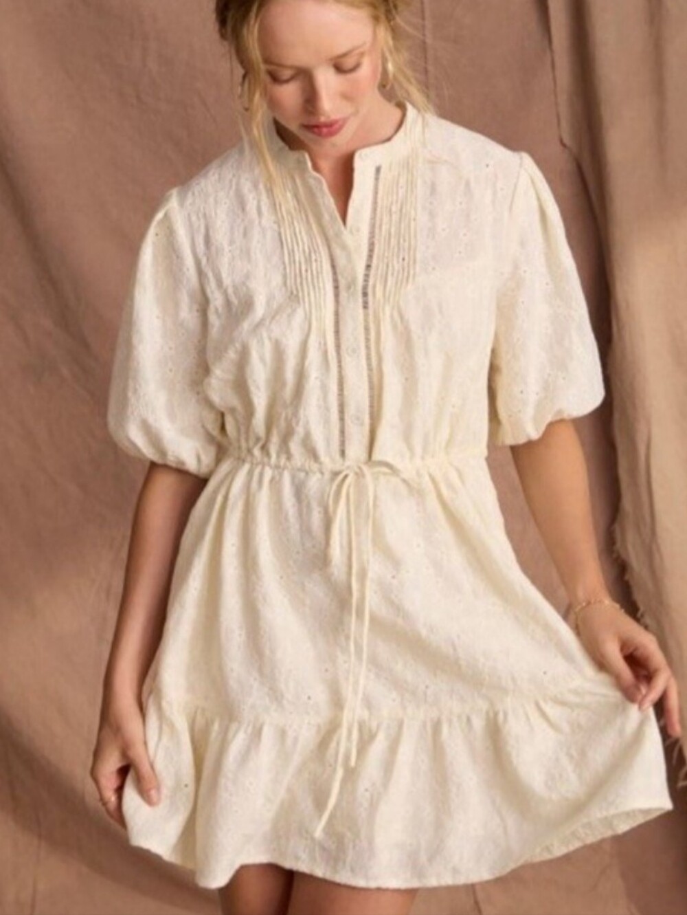 Tecovas Kristopher Brock The May Eyelet Bone Cotton Blend Dress XS